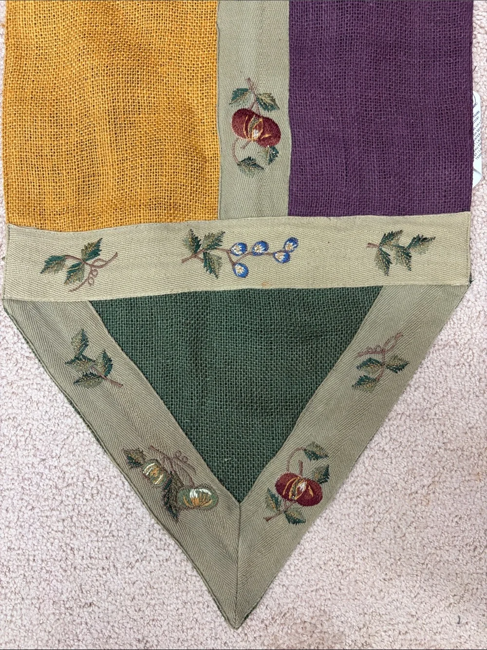 Pier 1 Import Y2K VTG Macintosh Patchwork Burlap Table Runner 14x72 Fall Autumn